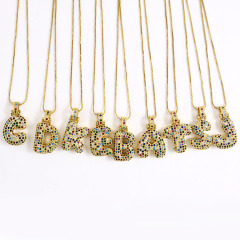 NZ1102 Gold Plated Iced Out Rainbow Diamond CZ Micro Pave Bubble Alphabet Letter Initial Pendant Chain Necklace NZ1102 Gold Plated Iced Out Rainbow Diamond CZ Micro Pave Bubble Alphabet Letter Initial Pendant Chain Necklace