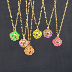 NM1255 Gold Plated Stainless Steel Chain Enamel Multi Colored Heart Ball Pendant Necklace for Women