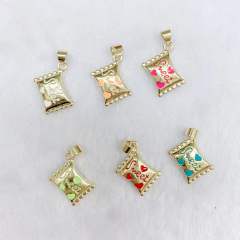 JS1576 Dainty Gold Plated brass metal rainbow enamel candy sweet heart charms Pendant