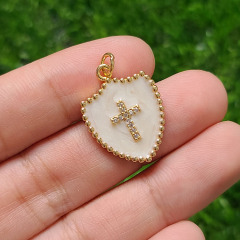 CZ8400 Gold Plated cz diamond pave Cross on Colorful enamel shield charms Pendant gift for lady
