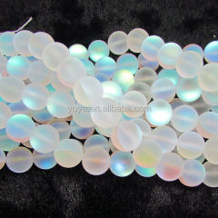 SB6367 White Matte Flashy Manmade Synthetic Clear Moonstone Shiny Matte Stone Round Beads