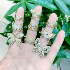 RM1363 Dainty New Gold Crystal Diamond CZ Paved Double Triple Layer Filigree Cluster Butterfly Rings for Ladies Women 2021