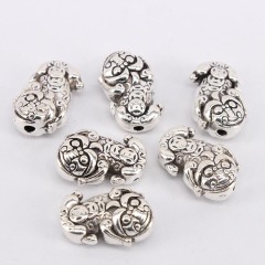 JS1403 Antique Silver Chinese Pixiu Wealth Symbol Animal Beads,Chinese fortune beads,Good Luck Sign Metal Beads