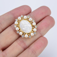 CZ8333 18K Gold Plated Brass cubia zironia pave Pearls shell Buddhism religious Mary Charm Pendants
