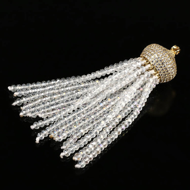JF7126 Tiny faceted gemstone beaded tassels with cz micro pave cap