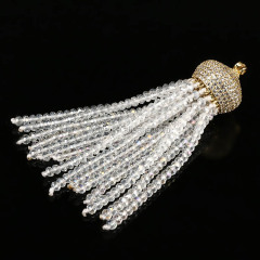 JF7126 Tiny faceted gemstone beaded tassels with cz micro pave cap