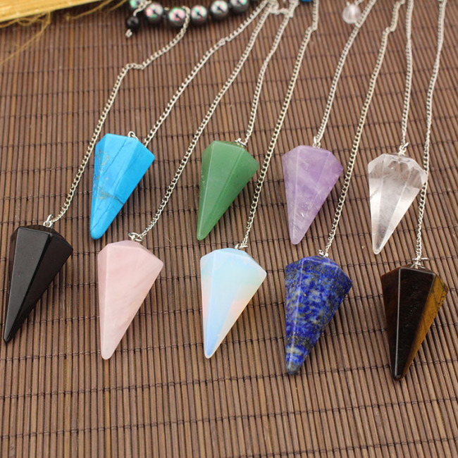 JF6751 Gemstone Rock Crystal Quartz Hexagonal Point Reiki Chakra Pendant Pendulum