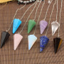 JF6751 Gemstone Rock Crystal Quartz Hexagonal Point Reiki Chakra Pendant Pendulum