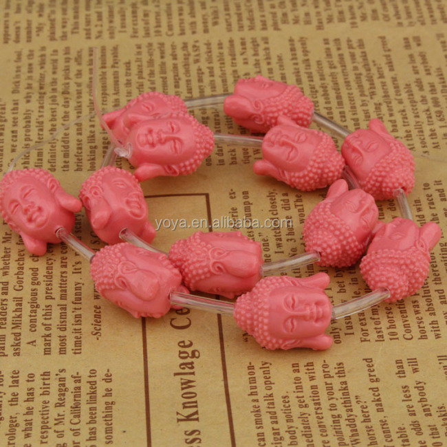 SB6261 Wholesale Pink Red Cream Blue Carved Resin Buddha Head Beads