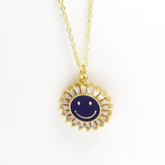 NZ1258 Fashion Stainless Steel Enamel Smily Face Pendant Ladies Necklace ,Charm Diamond Emojis Smile Face women necklace