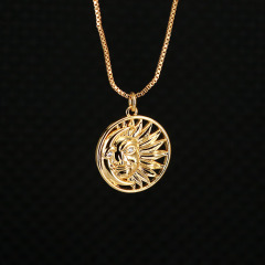 NZ1172  new arrival fashion sun pendant copper charm with cubic zircon trendy women chain crescent moon ladies necklace