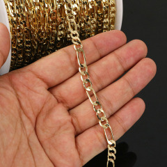 BCL1213 Shiny 18k gold plated brass pig nose coffee bean chain faceted curb flat chains figaro chain  jewelry findings