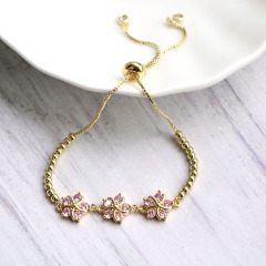 BC1426 Dainty Mini 18k gold plated diamond cz floral flower charm bracelets for Ladies Women