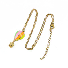 NM1205 18k Gold Plated Rainbow Enamel Multicolor Hot Air 3D Ballon Pendant Stainless Steel Chain Necklace