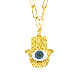 NM1218 Fashion Gold Plated Rainbow Resin Eyeball Hamsa Hand Pendant Paperclip Chain Necklaces for Women 2021