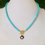 NN1140 Fashion Natural Turquoise Stone Heishi Beaded Gold Plated Stainless Steel Toggle Clasp Enamel Evil Eye Choker Necklace