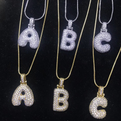 NZ1028 iced Out White CZ Diamond 26 Alphabet Bubbles Letter Charm Pendant A-Z Initial Name Charm Hip-Hop Necklace for Men