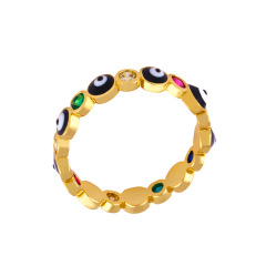 RM1082 Chic Enamel Rainbow Cubic Zirconia CZ Micro Pave Evil Evileye Eye Rings for Ladies