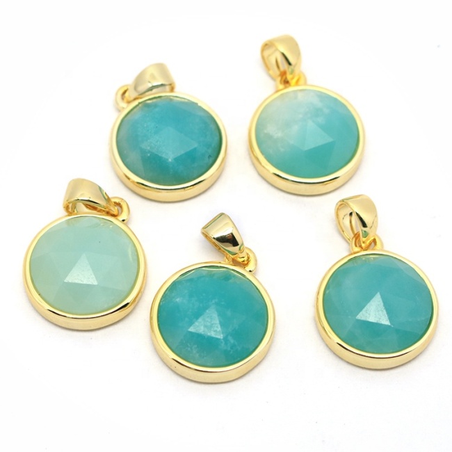 JF7284 New Dainty Faceted Natural Semiprecious Stone Round Pendants,Gold Bezel Faceted Gem Coin Pendant