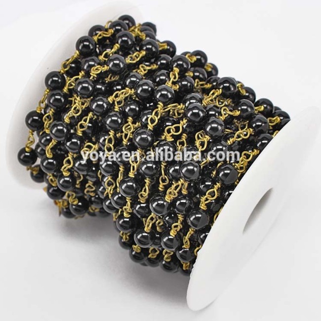 BCL1171 Black Onyx Beaded Wire Wrapped Rosary Chains