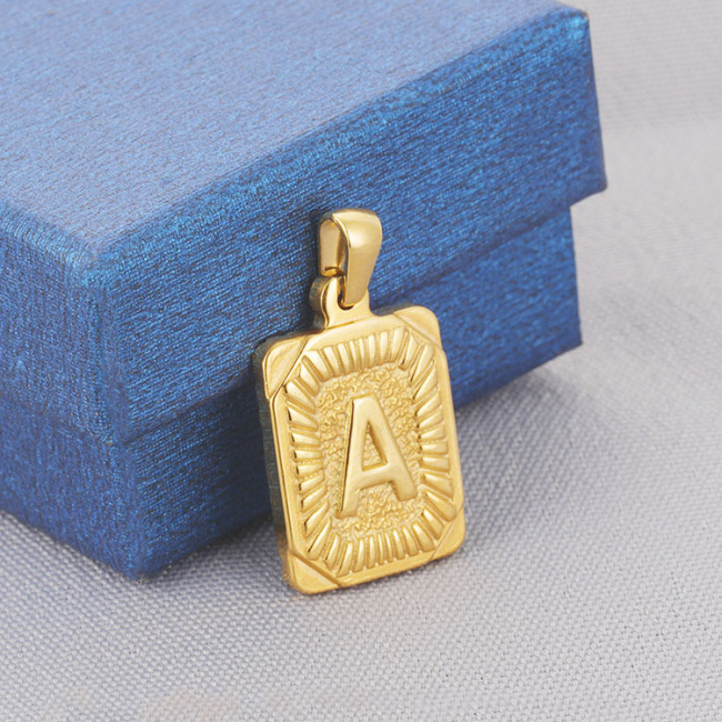 Gold Plated Stainless Steel 26 Alphabet Letter Charm Pendant Necklaces Initial rectangular Pendant Chain Necklace for Women