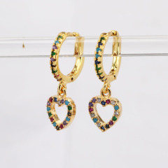 EC1491 Womans Fashion Rainbow Minimal CZ  Huggie Earrings, Women's Dainty CZ Micro Star Heart Skull Charm Hoop Earring