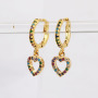 EC1491 Womans Fashion Rainbow Minimal CZ  Huggie Earrings, Women's Dainty CZ Micro Star Heart Skull Charm Hoop Earring