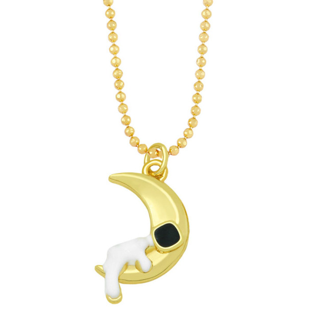 NM1225 18K Gold Plated Enamel Astronaut Pendant Necklace Spaceman Necklace Space Planet Star Moon Celestial Jewellery