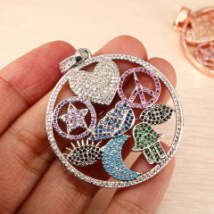 CZ7702 Large CZ Pave Diamond Goodluck Charm Pendant, Pave Assorted Evil eyes Pave Heart Star Peace Moon Lucky Disc Charm Pendant