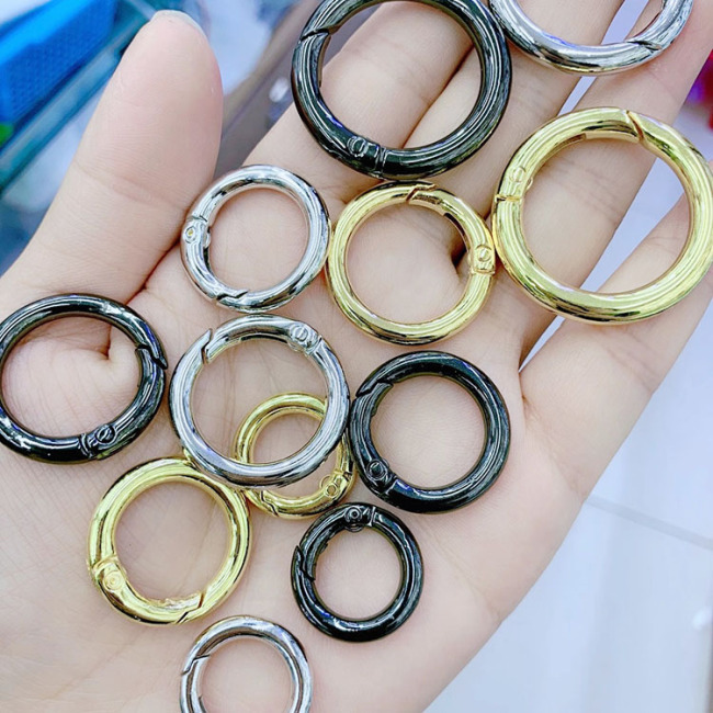 JF1315 Gold Silver Gunmetal Plated Brass Round Oval Eye Shape Swivel Spring Clasp,Push Gate Rings for Charm Holder Connectors