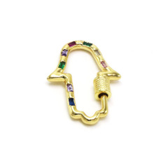 CZ8524 Fashion Rainbow CZ Pave Carabiner Lock, Gold Oval Screw Clasps  Colorful Rectangle CZ Baguette Interlocking Clip Clasps