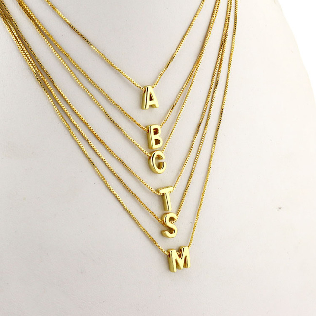 NM1037 Dainty Mini 18K Gold Plated Capital Letter Initial Medal Pendant Chain Necklace
