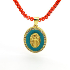 NM1279 Fashion Gold Plated Rainbow Enamel CZ Virgin Mary Pendant Pop Box Chain Necklaces for Women 2021