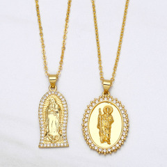 NZ1324 18K Gold Plated CZ Paved Saint Jude San Judas Tadeo Virgin Mary Stainless Steel Chain Catholic Religious Necklace Jewelry
