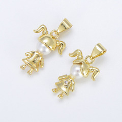 CZ8329 Mini Cute white cz micro pave white boys girls charm white pearl Cubic zirconia human toy charms jewelry pendants