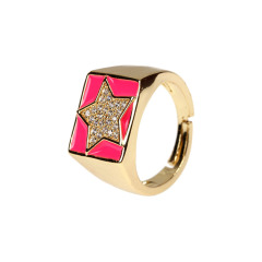 RM1206 Hot Selling Enamel 18k Gold Plated Star Square Adjustable Rings for Ladies