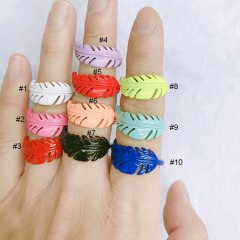 RA1023 Hot Fashion Neon Enamel Rainbow Colored Brass Meta feather Stackable Rings for Ladies RA1023 Hot Fashion Neon Enamel Rainbow Colored Brass Meta feather Stackable Rings for Ladies
