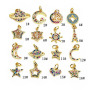 CZ7946 Dainty Mini Small Multicolor Cubic Zirconia Heart Charm,Tiny Rainbow CZ Planet Star Moon Celestial Charm