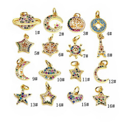 CZ7946 Dainty Mini Small Multicolor Cubic Zirconia Heart Charm,Tiny Rainbow CZ Planet Star Moon Celestial Charm CZ7946 Dainty Mini Small Multicolor Cubic Zirconia Heart Charm,Tiny Rainbow CZ Planet Star Moon Celestial Charm