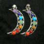 JF7263 7 Chakra Crystal Gemstone Crescent Moon Pendant, Reiki Healing Crystal Yoga Pendants