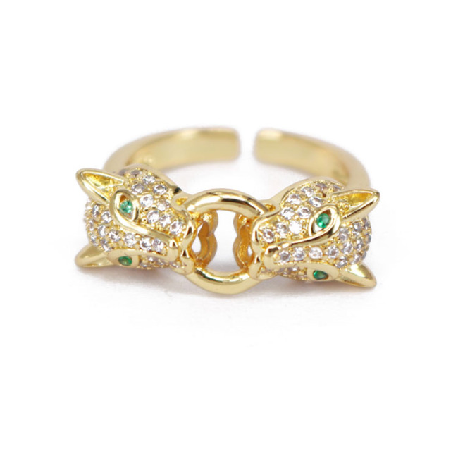 RM1294 Chic Dainty Gold Plated CZ Micro Pave Leopard Panther Head Rings for Women Ladies,Diamond Panther Animale Finger Rings