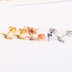 EC1155 Colorful Dainty Tiny Gold Minimal Mini Minimalist Studs Cubic Zirconia Pave Lightning Arrow Stud Earrings for Women