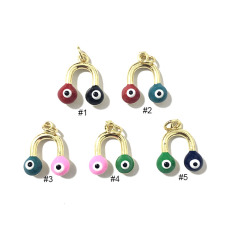 JS1535 Fashion Enamel Double Evil Eyes Horseshoe U shapeed Charm pendant findings for necklace jewelry making