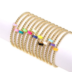 BM1083  Delicate Small 18K Gold Plated Beads with Enamel Multi Colored Geometr Triangle Bead Elastic Bracelets for Women 2021