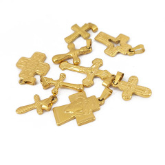 High Quality Non Tarnish Waterproof Religious Jewelry Supplies 18K Gold Plated Stainless Steel Jesus Cross Charm Pendants