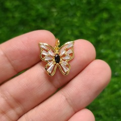CZ8511 Dainty Chic 18k Gold Plated Baguette Shaped CZ Zircon Butterfly Charm Pendant for Necklace Jewelry Making