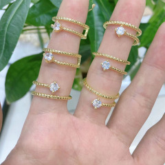 RM1381 Dainty Minimalist Chic 18k gold CZ Cubic Zirconia Triple Double Rings For Ladies Girls