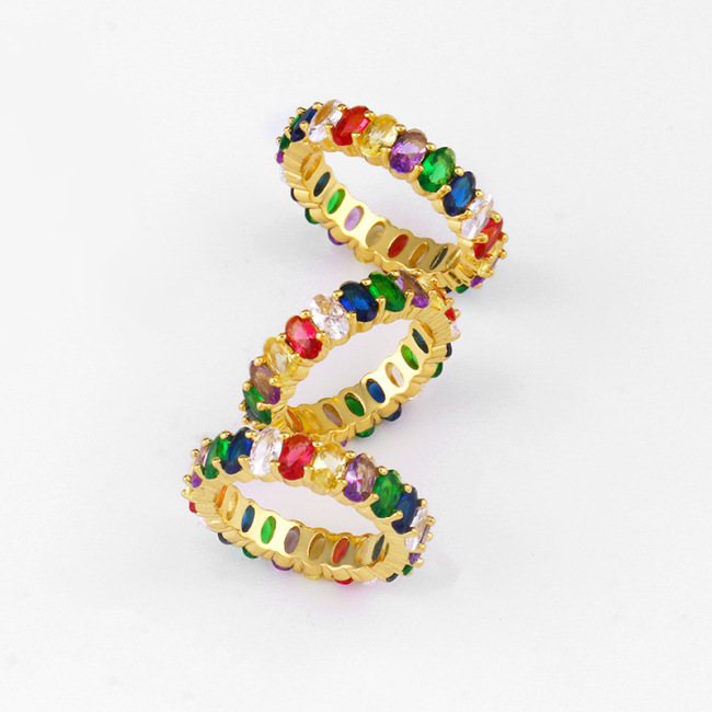 RM1058 Chic Rainbow Oval Cubic Zirconia CZ Micro Pave Rings for Ladies