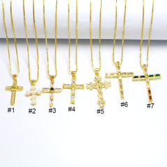 NZ1177 Chic Diamond the Christian Religious Jewelry Cubic Zirconia CZ Micro Pave Cross Pendant Chain Necklace