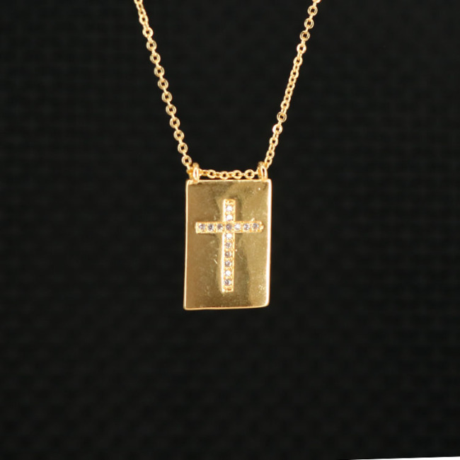 NZ1157 Chic Gold Plated Zircon Diamond CZ Micro Paved Star Heart Cross Rectangle Medal Pendant Chain necklace